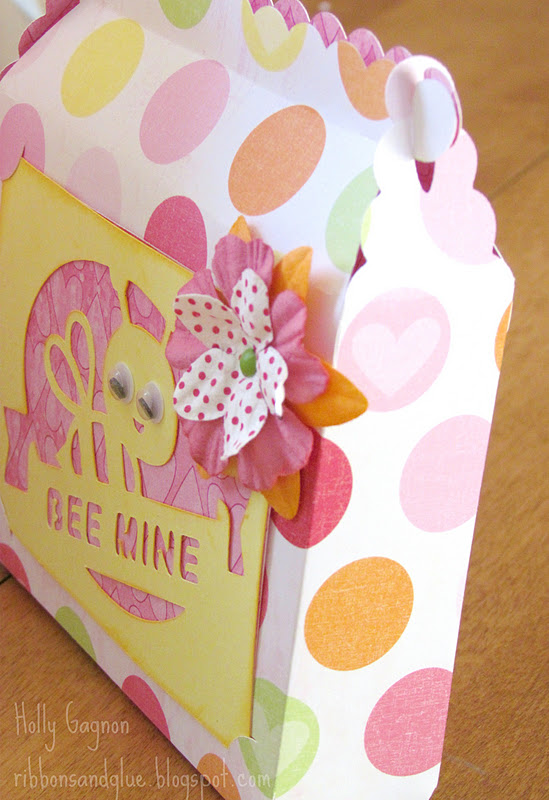 Valentine's Bee Mine Treat Box made with Cricut filled up with stamped chocolate kisses. 