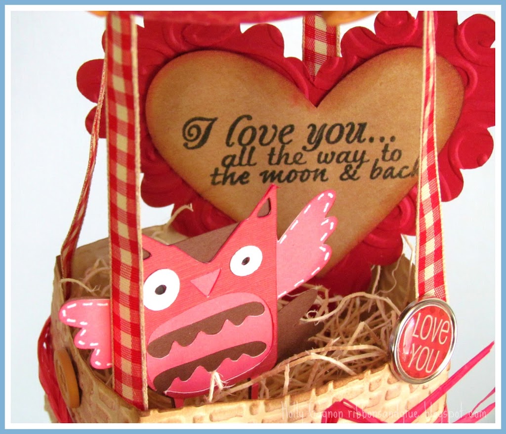 Valentine's Hot Air Balloon with a cute little owl in a basket all made with the Cricu die cutting machine. Such a unique Valentine's Decor idea! 