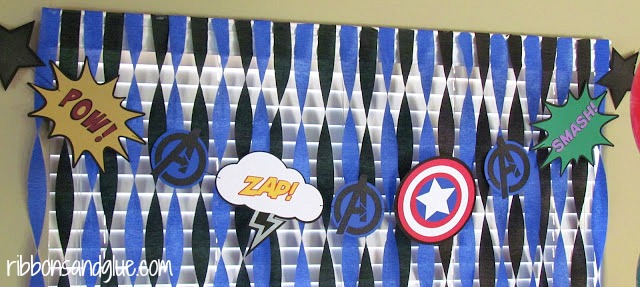 Avengers Assemble Birthday Party including party decorations, party banner, cupcake toppers, party favors and DIY Avengers T-Shirts 