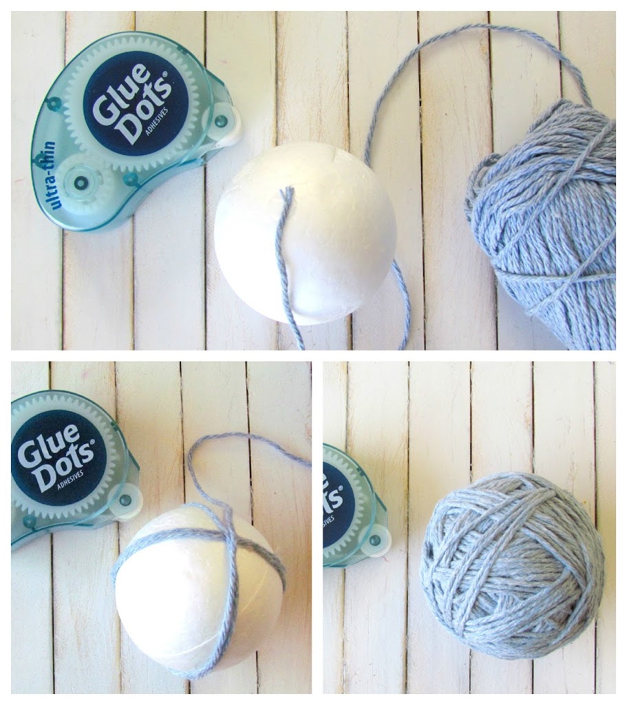 How to make yarn balls out of foam balls, yarn and glue dots
