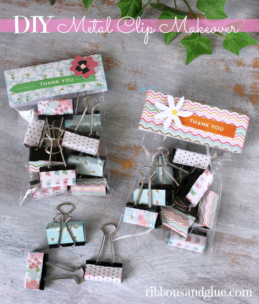 Give Metal Clips a DIY Makeover with scrapbooking paper. Such a simple, inexpensive and piratical Teacher Appreciation Gift idea! 