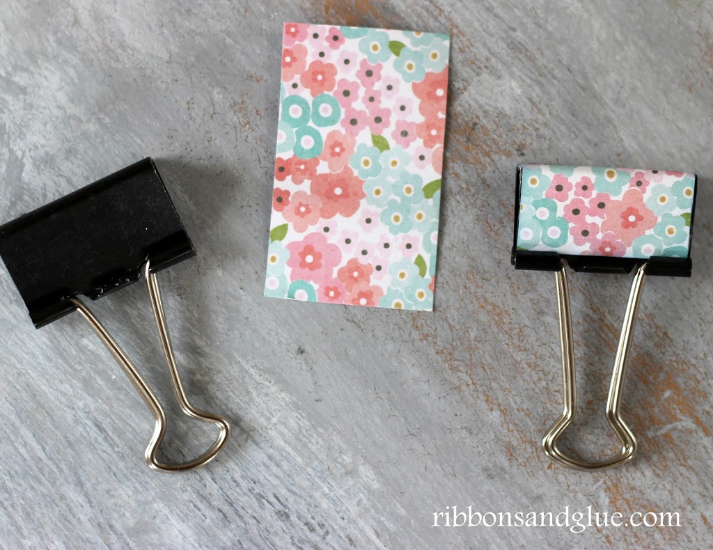 Quick ans Simple DIY Metal Clip Makeover with scrapbooking paper