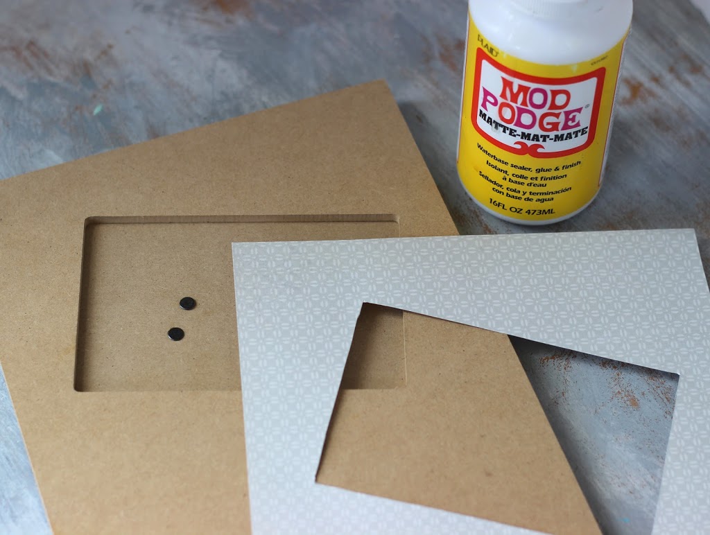 use Mod Podge to decoupage a picture frame with patterned paper