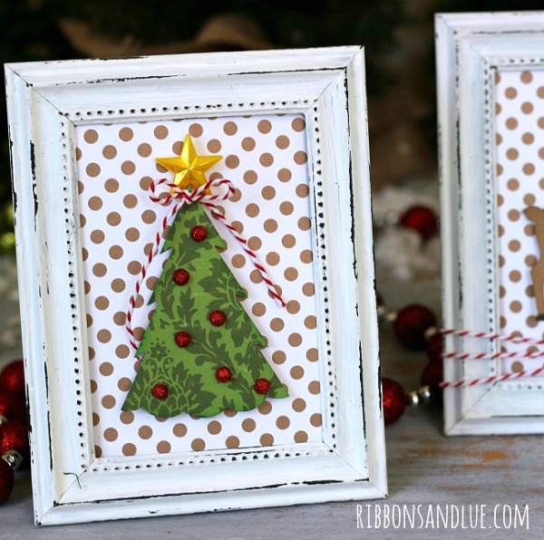 Easy Christmas Frames made with Christmas Die Cut shapes and dollar store frames 