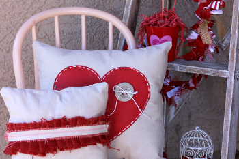 DIY Valentine's Pillows made from Painted Drop Cloths and Burlap. Easy Tutorial!