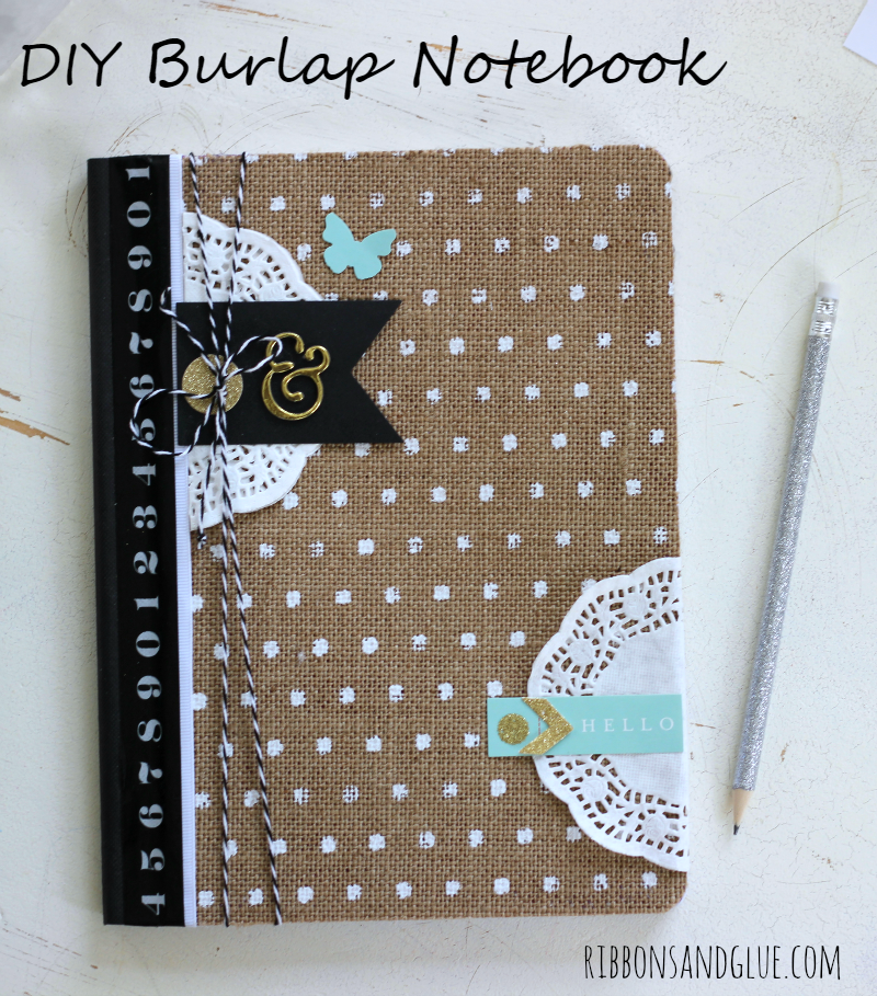 DIY Burlap Notebook made from a n altered composition book with @pebblesinc Home + Made collection