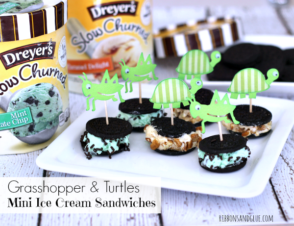 Grasshopper and Turtles Mini Ice Cream Sandwiches with fun toothpick toppers. #IceCreamHero #ad