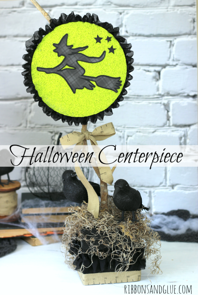 Halloween Witch Centerpiece made with Flora Craft Foam and paint. Love the Spooky Moon! 