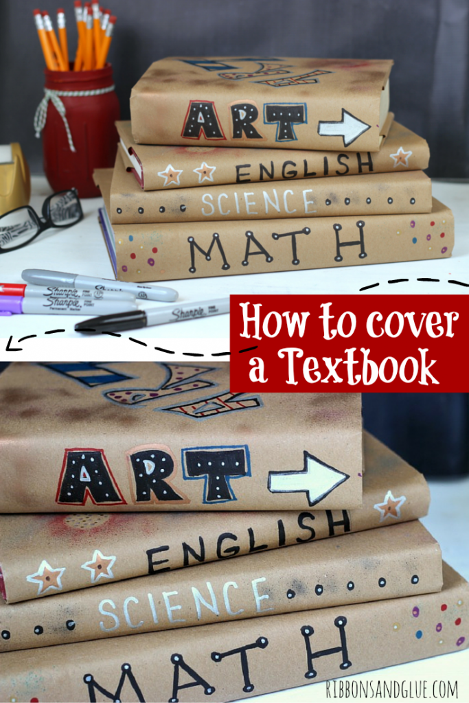 Remember when we used to cover out textbooks in school? Easy tutorial on how to make textbooks super cool by covering with Kraft paper and decorating with Sharpie markers. Fun way to make textbooks too cool for school! 