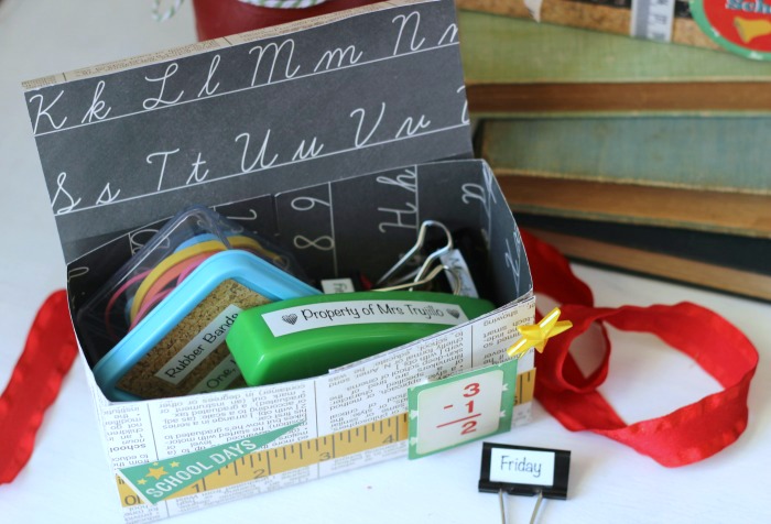 Easy Personalized Teacher Appreciation Gift idea. Purchase everyday desk supplies items from the Dollar Store then personalized them with a Label Maker. 