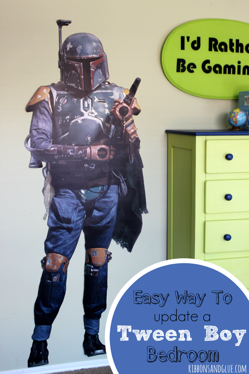 Easy way to update a Tween Boy Bedroom for any Star Wars Fan. Just apply a life size @Fatheaddecals on the wall. #PeelStickDone