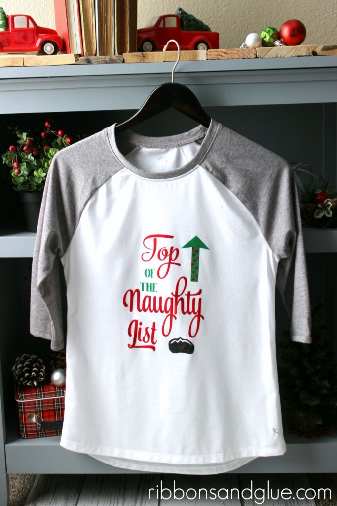 Naughty List Christmas Shirt made with flocked heat transfer vinyl