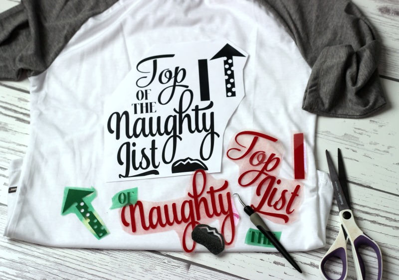 Naughty List Christmas Shirt made with flocked heat transfer vinyl