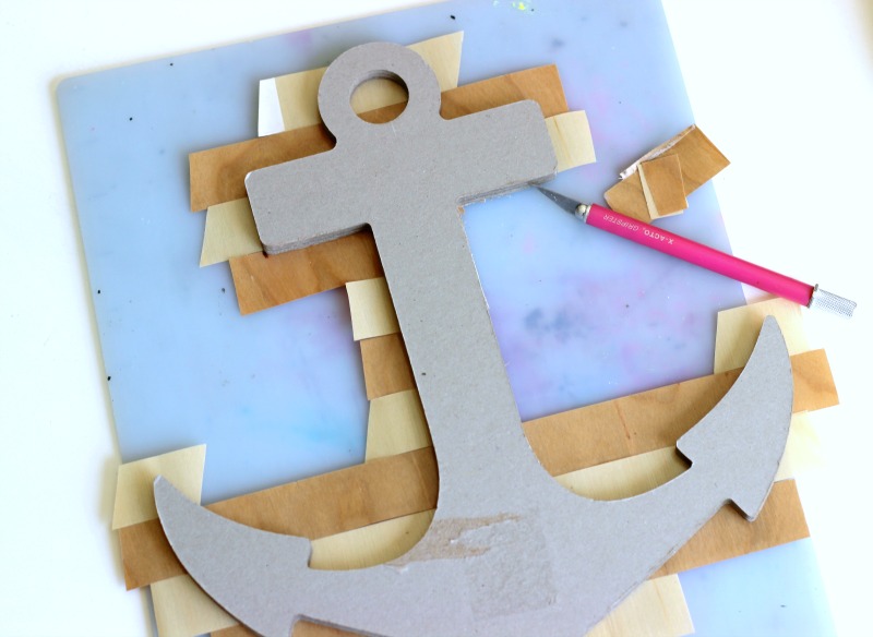 Nautical Faux Wood Anchor, Easy nautical craft made from a chipboard anchor and wood tape 