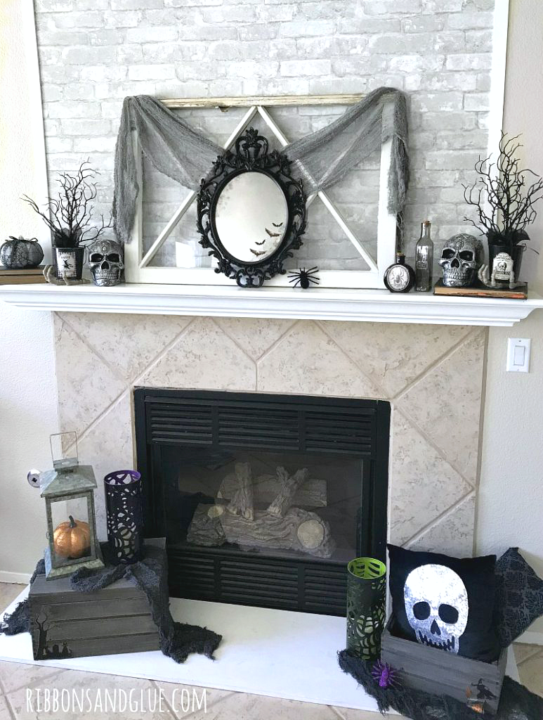 How to create a Spooky Halloween Mirror and Mantel on a budget.  #dothe99 #99obsessed  @99centsonly